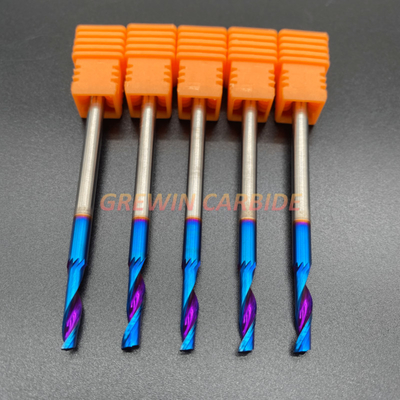 1 Flöten-Hartmetall-Schaftfräser-blaues Nano-Beschichtung CNC-Router-Bit