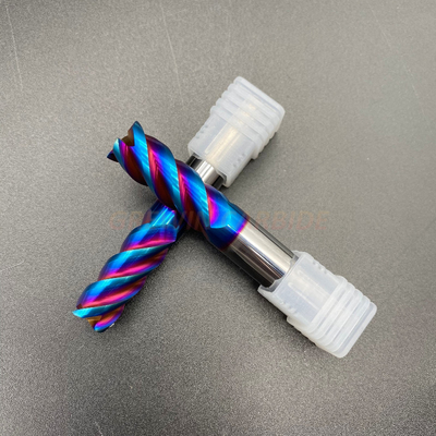 Beschichtete scharfe Nano-Werkzeugmaschinen Schneidwerkzeuge feste Karbid-flache Schaftfräser-2 der Flöten HRC65 des Wolframblaue Farb