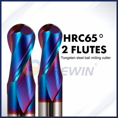 Hrc65 2 geriffelt blauen überzogenen Ball-Nasen-Hartmetall-Nano-Schaftfräser